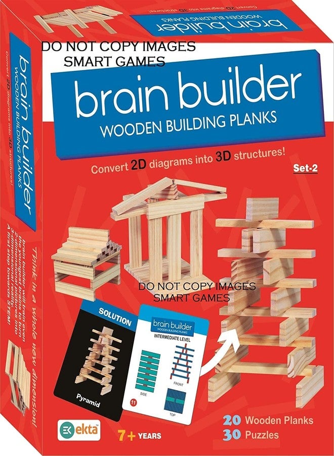 EKTA Brain Builder Wooden Building Planks (Set-2) for 7 Years+ Kids, 3D Puzzles Game, Creative Wooden Puzzle - Blue - Image 2